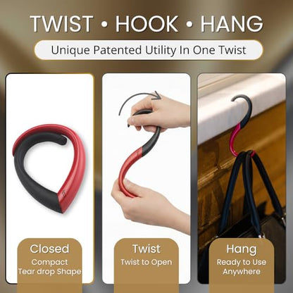 EMBRACE FafaConcepts Purse Hook Hanger – Lightweight, Durable Teardrop S Hooks | Bag Clip Holds 22 lb Bags, Backpacks, Totes | Purse Charms for Women, Men | Onyx & Ruby - color: caviar/ruby