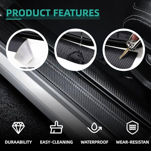 Car Door Sill Protector Compatible with Toyota Camry 2025-2019 LE XSE XLE SE Sedan Prime - Custom Fit Anti-Scratch Carbon Fiber Threshold Protection Sticker, Trunk & Door Entry Edge Guard(9 PCS)