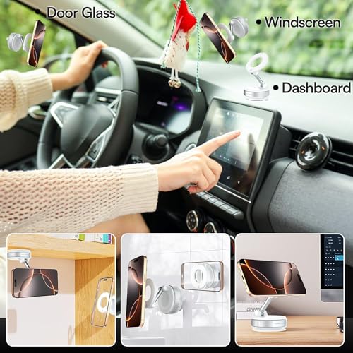 2026 Updated Model Magnetic Car Phone Holder – Strong Suction Cup Car Mount for iPhone & Android, 360° Rotating Dashboard & Windshield Phone Stand, Cell Phone Holder Car Accessories (White) - color: White
