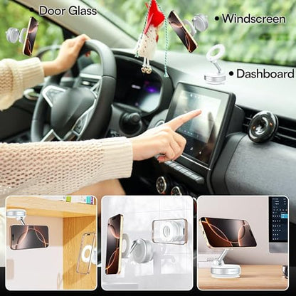 2026 Updated Model Magnetic Car Phone Holder – Strong Suction Cup Car Mount for iPhone & Android, 360° Rotating Dashboard & Windshield Phone Stand, Cell Phone Holder Car Accessories (White) - color: White