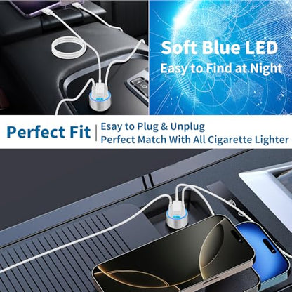 USB Car Charger, Stuffcool 60W Dual USB-A + QC3.0 Power Cigarette Lighter Adapter 4-Port Car Charger Carplay Fast Charging for iPhone 17 17 Pro Max 16 15 14 13 12/Galaxy S26 S25 S24 S23/Pixel 9 8/iPad - color: Matte Silver