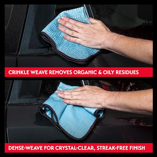 Griot's Garage PFM Crinkle Glass Towels for Car Detailing, Streak-Free Cleaning for Windows, Windshield, Mirrors, and More, 16" x 16", 55583, Set of 3