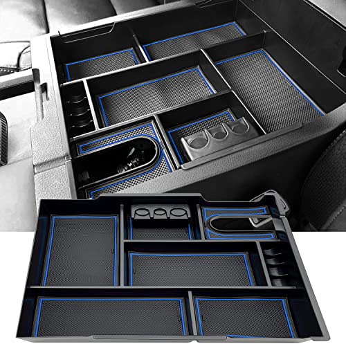JOJOMARK Compatible with Toyota Tundra Accessories Center Console Tray Organizer fits for Toyota Tundra 2014-2020 2021 Insert ABS Armrest Box Secondary Storage (Blue) - color: Blue