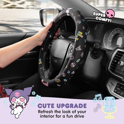 Sanrio Hello Kitty and Friends Kuromi Black Car Steering Wheel Cover, Universal Fit Cute Accessories for Women Stylish Decor Gifts Hello Kitty Accessories - Fits Standard Wheels 14.5"-15" - style: Kuromi Black