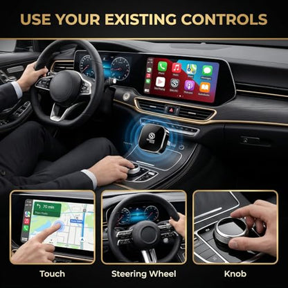 2-in-1 Wireless CarPlay & Android Auto Adapter, Wired to Wireless Adapter for Factory Wired CarPlay Vehicles, 5.8GHz WiFi, Bluetooth 5.3, Fast Auto-Connect – Black - color: Black
