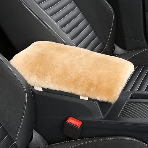 IRIWOOL Sheepskin Armrest Cover Auto Center Armrest Cover Car Soft Console Pad, Fluffy Wool Auto Center Console Cover for Most Car Arm Rest Decoration Protector 7 x 13 Inch (Shearling, Khaki) - color: Khaki, size: Shearling Wool