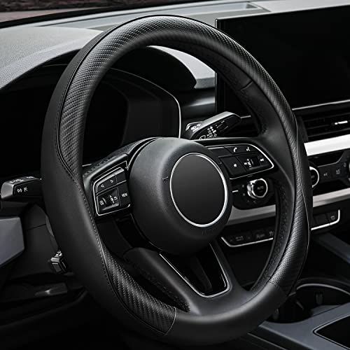 YHONGJT Soft Microfiber Leather Anti-Slip Car Steering Wheel Cover, Universal Fit 15 Inch for Women Girls, Fit Vehicles, Sedans, SUVS, Vans, Trucks - Black - color: E-Black