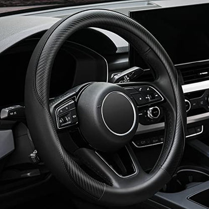 YHONGJT Soft Microfiber Leather Anti-Slip Car Steering Wheel Cover, Universal Fit 15 Inch for Women Girls, Fit Vehicles, Sedans, SUVS, Vans, Trucks - Black - color: E-Black