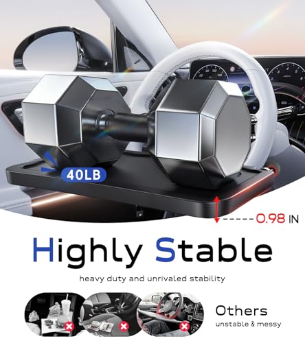 Car Steering Wheel Tray for Drivers Steering Wheel Tray for Dining, Mobile Office & Travel Food with Cup Holder, Scratch-Free EVA Hook Covers, 2-in-1 Desk Table for Car - Black