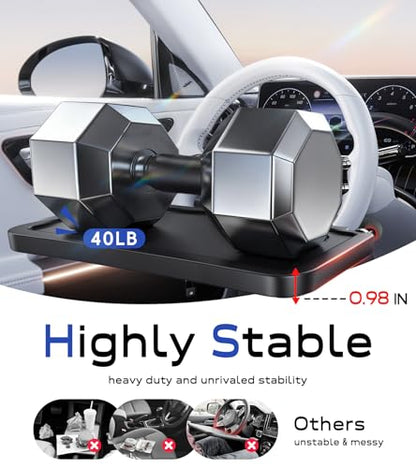 Car Steering Wheel Tray for Drivers Steering Wheel Tray for Dining, Mobile Office & Travel Food with Cup Holder, Scratch-Free EVA Hook Covers, 2-in-1 Desk Table for Car - Black