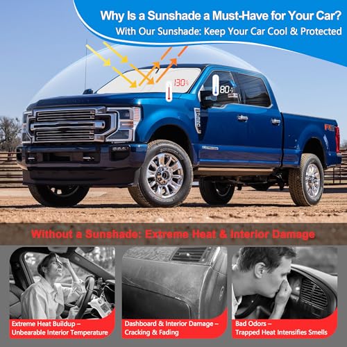 Front Windshield ＆ Side Window Sun Shade for 2017-2022 Fo-rd F250 F350 Super Duty 2Dr 4Dr Pickup, Foldable Window Sunshade Sun Visor Protector, Window Shades Blocks UV Rays Heat, Pack of 3 - size: Silver & Black-Fit 2017-2022 Ford F250 F350
