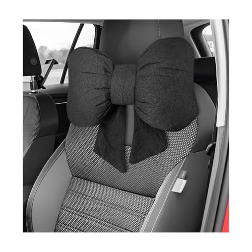 Bow Car Headrest Pillow, Breathable Ergonomic Auto Neck Cushion with Adjustable Strap, Comfy Vehicle Neck Support Pillow Cute Bow Girl-Style Decoration for Driving Seats (Black) - color: Black