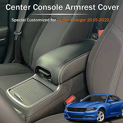 LEXLEY Armrest Box Cover Center Console Pad Waterproof Anti-Scratch Leather Protector Covers For Dodge Charger 2011-2023/Chrysler 300 2015-2022-Carbon fiber - color: Carbon fiber