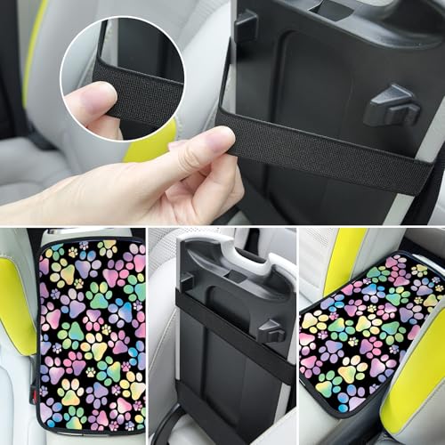 Universal Car Center Console Cushion Pad,Dog Paw Print 2 Car Armrest Pad Car Armrest Seat Box Cover Protector for Most Vehicle, SUV, Truck, Car - color: Dog Paw Print 2