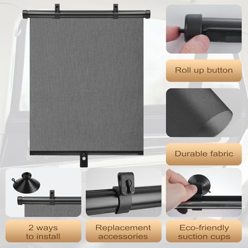 Car Window Shade for Side Windows, 2 Pack Sun Shade Retractable for Car Blocks Heat and UV Rays Glare Protection Roller Sunshade Visor for Baby, Kids, Pets, Passengers