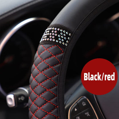 PU Leather Elasticity Car Steering Wheel Cover Anti-Slip Adjustable Steering Wheel Protective Sleeve, Black red - color: Black red