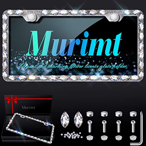 Bling License Plate Frames with High End Ribbon Gift Box,Rhinestone Sparkly Diamond License Plate Holder, Handcrafted Crystal Premium Stainless Steel License Plate Frame for Women(White Gem) - color: white