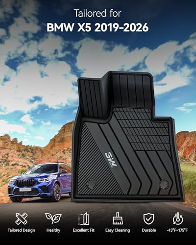 3W Floor Mats BMW X5 2019-2024 2025 2026, TPE All Weather Custom Fit Floor Liner for BMW X5 40i 50i 45e M50iM 1st&2nd Rows Full Set Car Mats Black (Only for 5 Passenger Seat) - style: 3) X5 2019-2026 | Floor Mats