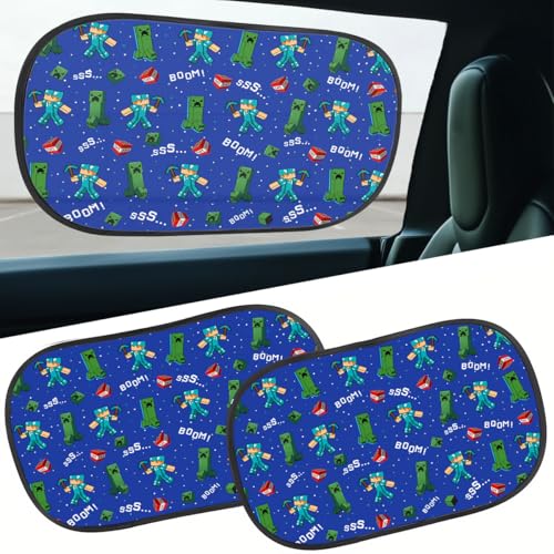 GENANY 2pcs Game Window Sun Shade for Sedan SUV Truck (21x14 Inches), Sun Shades for Side Window, Accessories for Kids, Baby Window Shades, Spring Car Decor - color: Cube Builder Game