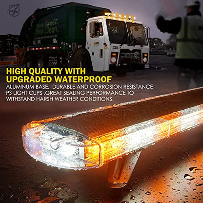 Xprite 48 Inch LED Rooftop Emergency Strobe Warning Lights Bar w/Adjustable Mounting Brackets, for Vehicles, Security, Law Enforcement, Snowplow, Tow Trucks, Crane, Construction Cars - White Amber - color: White Amber