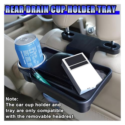 Car Cup Holder Tray, Foldable Car Backseat Organizer Food Tray for Eating, Multifunctional Detachable Headrest Drink Trays Desk for Most Vehicles Road Trips