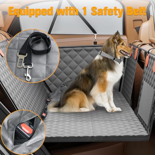 PETICON Back Seat Extender for Dogs, Hard Bottom Dog Car Seat Cover - Supports 400lbs, Rear Seat Pet Cover with Mesh Window, Waterproof Dog Hammock for Car SUV - color: gray