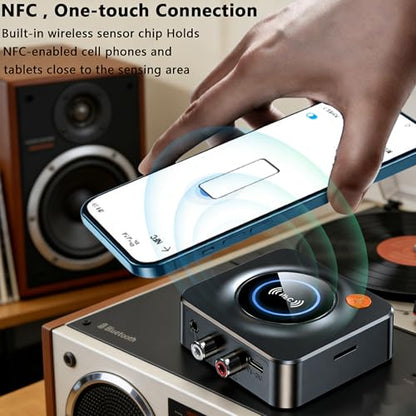 Bluetooth Receiver for Home Stereo, NFC Quick Pair,3.5mm AUX/RCA,TF Card Slot,Wireless Bluetooth Audio Adapter Low Latency for Home Music Streaming Stereo System