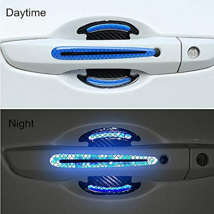 Car Door Handle Protector Reflective Sticker Universal Auto Carbon Fiber Door Handle Anti Scratch Cover Guard 8PCS Blue - color: Blue