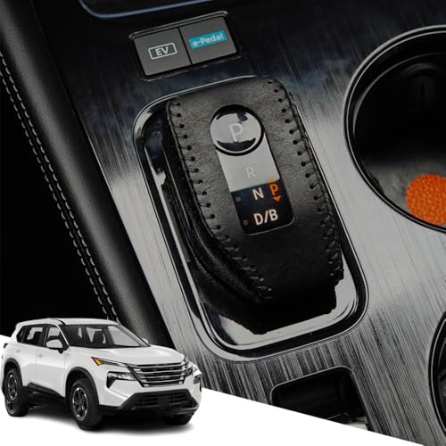 Great-luck Genuine Leather Automatic at Gear Shift Knob Cover Protector Trim,the car Interior Accessories(Black Stitches) for Nissan Ariya 2023 2024 2025 - color: Black Stitches, size: Ariya(2023-2025)
