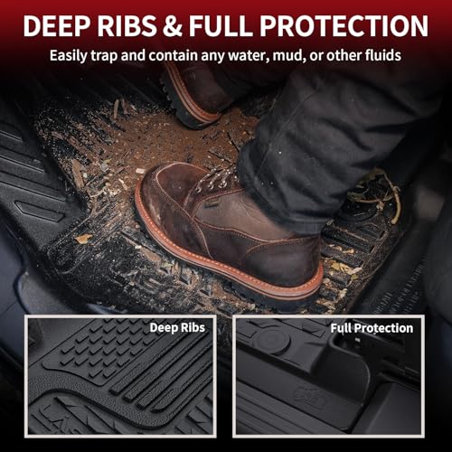 LASFIT Floor Mats 2025 2026 for Ram 1500 Crew Cab Without Rear Under-Seat Factory Storage Bucket Seat (Not for Quad Cab), All Weather TPE Custom Fit Car Mats Floor Liners 1st & 2nd Row, Black - style: 1) 1500 | 2025-2026 | Crew Cab w/o Storage Floor Mats