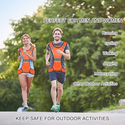 Ptwola Reflective Running Vest High Visibility Running Gear with Large Pocket Night Lightweight Reflective Safety Vest - color: Orange
