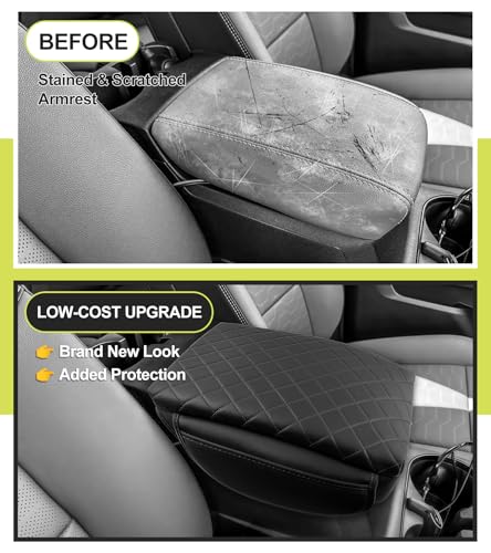 Armrest Cover for Chevy Colorado GMC Canyon 2023 2024 2025 2026 Center Console Pad Accessories Arm Rest Lid with Pockets, Black Faux Leather