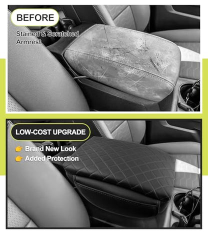 Armrest Cover for Chevy Colorado GMC Canyon 2023 2024 2025 2026 Center Console Pad Accessories Arm Rest Lid with Pockets, Black Faux Leather