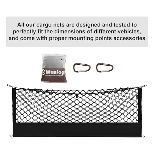 Muslogy Truck Bed Cargo Net Trunk Netting Compatible with 2014-2025 2026 Toyota Highlander Accessories, Pickup Cargo Organizer SUV Sedan Storage Net w/Heavy Duty Carabiners - style: 2014+ Highlander