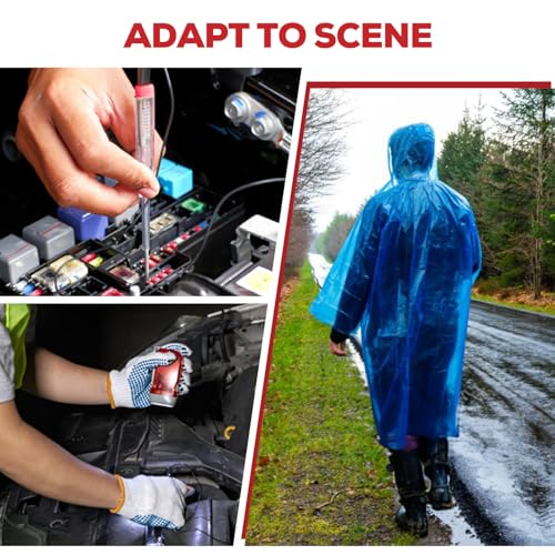 Car Emergency Kit,Auto Vehicle Truck Safety Emergency Road Side Assistance Kits with Jumper Cables,Safety Hammer,Black