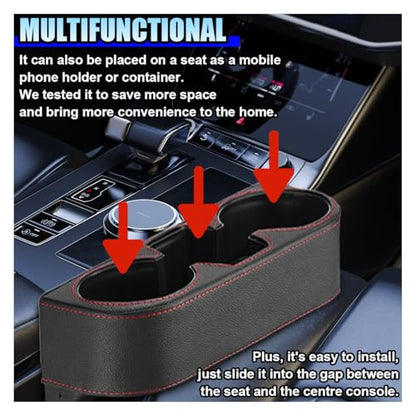 ZIMISI Car Cup Holder, PU Leather Auto Front Console Gap Filler Organizer, Multifunctional Cup Drink Holder, Car Seat Gap Filler Storage Box, Coin Bucket, Cell Mobile Phone Holder (Black) - color: Black