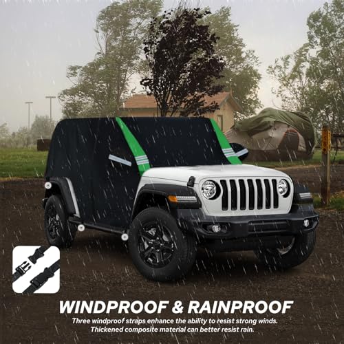 Car Cover Compatible with Jeep Wrangler Waterproof 2 Door Custom Fits for TJ YJ CJ JK JL, Outdoor Half Exterior Sun Rain Snow Dust UV Protection with Trunk Zipper - size: Custom Fit for Jeep Wrangler 2 Door（Half Covers）