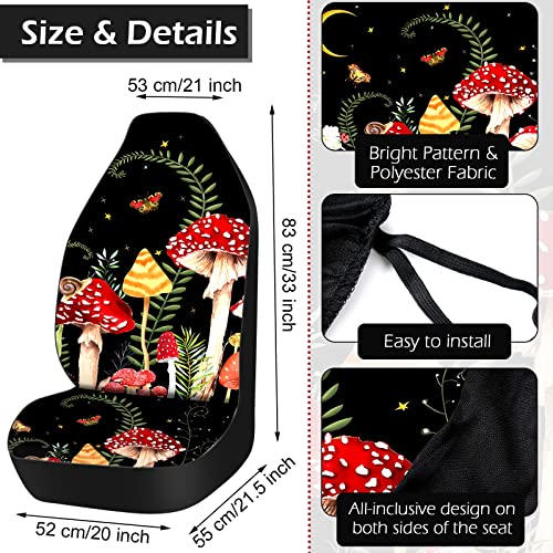Riakrum 17 Pcs Mushroom Car Seat Covers Car Accessories Full Set for Women Men Automotive Rear Front Seat Protector View Mirror Hanging Ornament Steer Wheel Belt Cover(Forest Mushroom) - style: Forest Mushroom