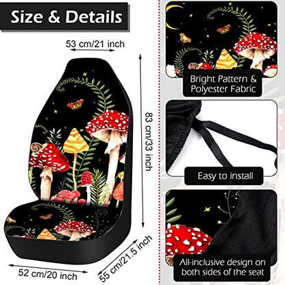 Riakrum 17 Pcs Mushroom Car Seat Covers Car Accessories Full Set for Women Men Automotive Rear Front Seat Protector View Mirror Hanging Ornament Steer Wheel Belt Cover(Forest Mushroom) - style: Forest Mushroom
