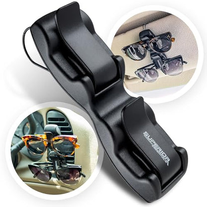 Superior Essentials Sunglass Holder for Car Visor - Eyeglass Car Mount with Double-Ends Sunglasses Holder Organizer, Universal Car Sunglass Holder Clip, Suitable for All Size Eyeglasses (2 Pack Black - size: 2 PC
