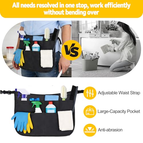 Cleaning Tools Cleaning Caddy with Wheels and Cleaning Apron, Large Rolling Cleaning Caddy Bag with Detachable Trolley, 6PCS Crevice Cleaning Brush Set, Adjustable Shoulder Strap & Multiple Pockets