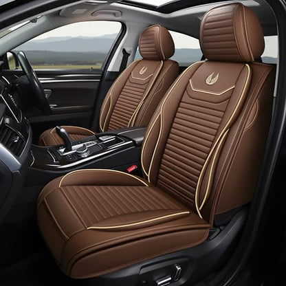 OASIS AUTO Car Seat Covers Full Set Premium Waterproof Full Coverage Faux Leather Luxury Universal Fit for SUV, Sedan, Pick-up Truck, Premium Interior Protectors (OD-008 Brown) - color: Brown