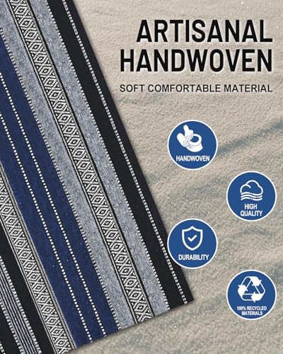 Baja Saddle Blanket Car Seat Covers Full Set with Seat Belt Pads and Steering Wheel Cover, Washable Breathable Striped Woven Cloth Seat Covers for Cars, SUV, Truck(Blue,Large) - color: Blue, size: Full Set