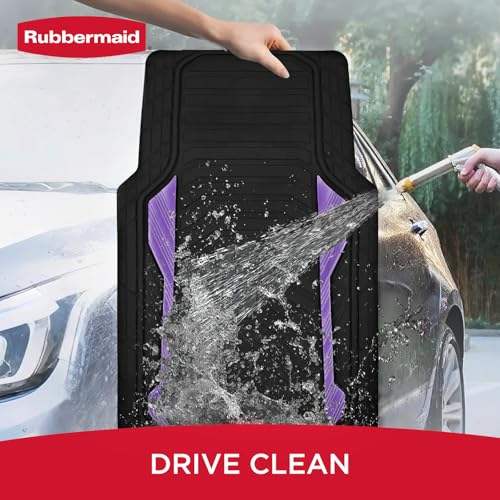 Rubbermaid Car Floor Mat, Heavy Duty All-Weather Car Mats Full Set with Dual-Tone Purple Aluminum Inserts – Universal Fit, Anti-Slip Backing, Trim-to-Fit for Most SUV, Sedan, Van - color: Purple