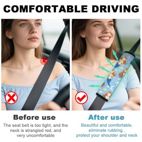 2Pcs Soft Auto Seat Belt Cover Pad Cartoon Mermaid Colorful Car Seatbelt Shoulder Cushion for Comfortable Driving, Compatible with All Cars' Seatbelt and Backpack Straps - color: Mermaid