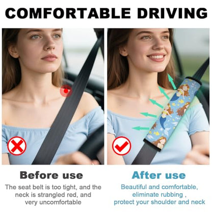 2Pcs Soft Auto Seat Belt Cover Pad Cartoon Mermaid Colorful Car Seatbelt Shoulder Cushion for Comfortable Driving, Compatible with All Cars' Seatbelt and Backpack Straps - color: Mermaid
