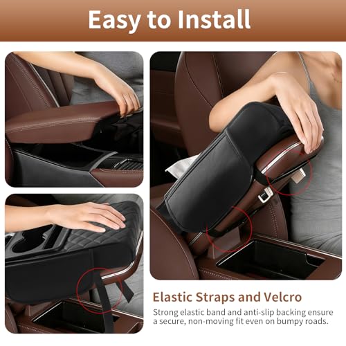 5-in-1 Universal Car Center Console Cover with Cup Holder, Upgrade Armrest Cushion for Car with Side Storage, PVC Leather Armrest Cover Pad with Phone Slot & Tissue Holder, Black - color: Black