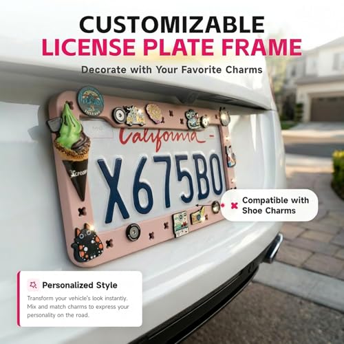 DIY Charm License Plate Frame Hot Pink, 2-Pack Premium TPU License Plate Holder Compatible with Shoe Charms, Anti-Theft Stainless Steel Hardware Kit & Tools, Rattle-Proof Drainage Design - color: Pink, size: 2 PCS