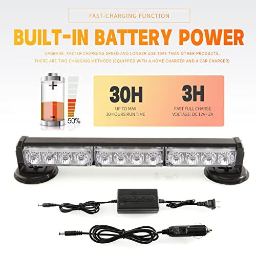 14" Battery Powered Emergency Strobe Lights Bar for Truck Vehicle Trailer Rechargeable Roadside Wireless Rooftop Mini Hazard Flashing LED Beacon Warning Light w/Magnetic Base (Amber/White) - color: #01 Amber/White/Amber, size: 14 inchs