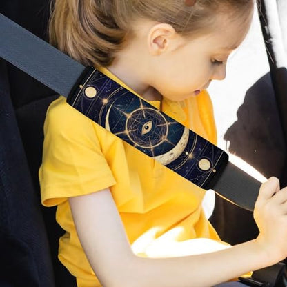Fashion 2PCS Car Belt Covers, Sacred Geometric Symbol Purple Space Galaxy Stars Mystic Sun Moon Protect Your Shoulders Car Safety Seat Belt Strap - color: Color852